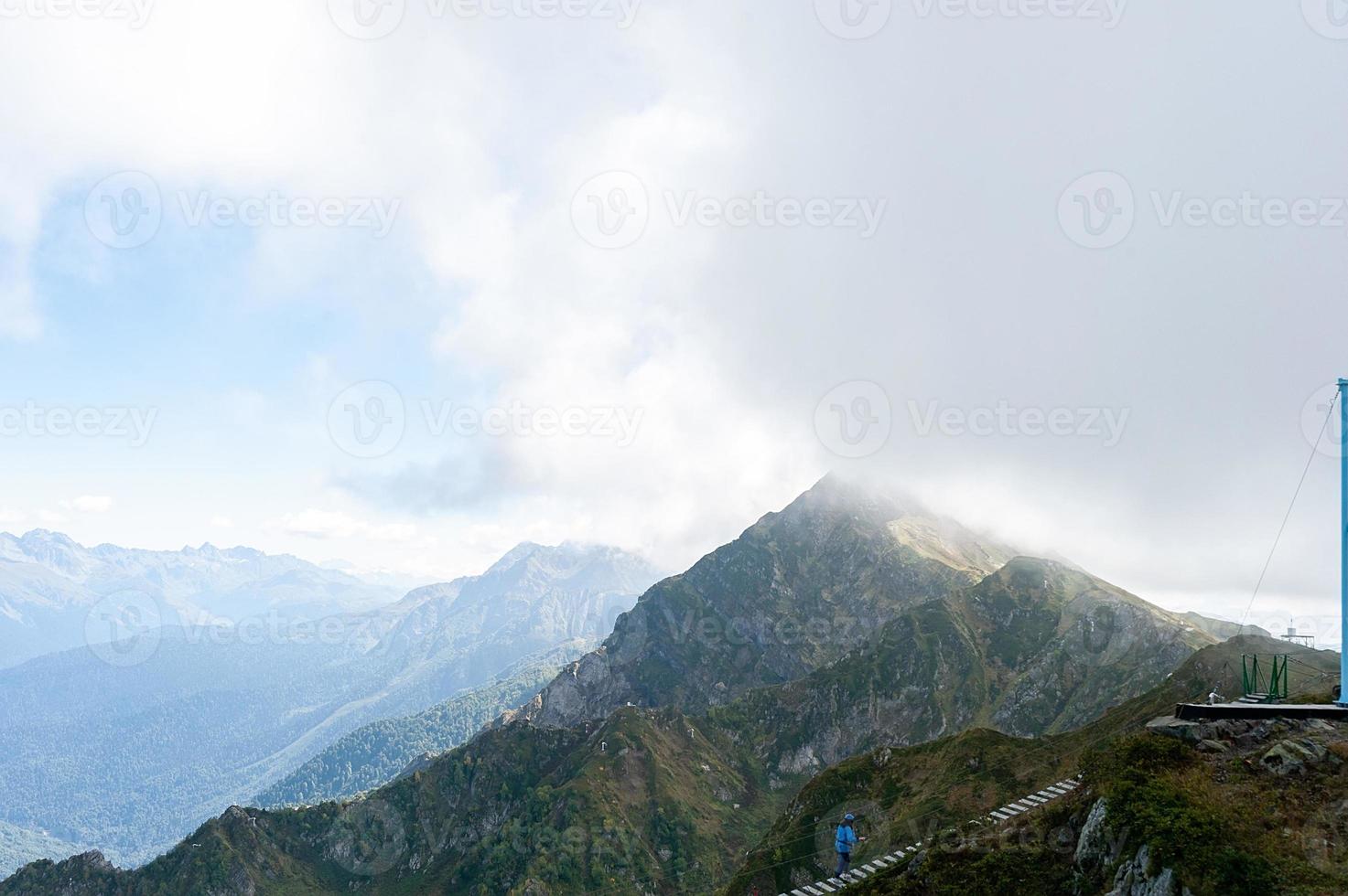 Rope bridge in Sochi mountains photo