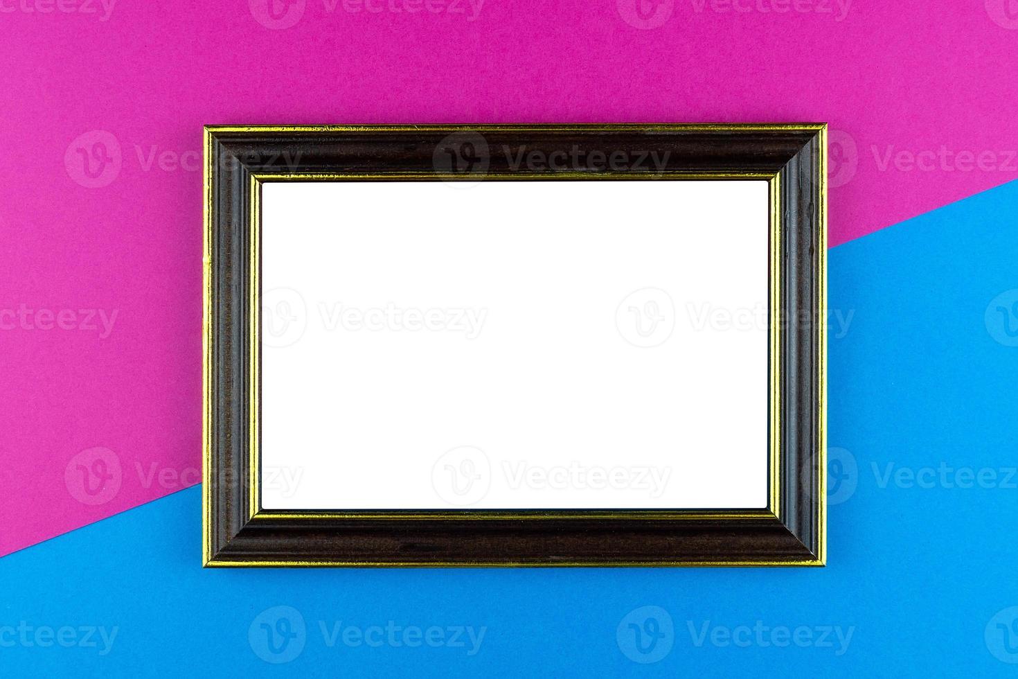 Wooden frame blue background photo