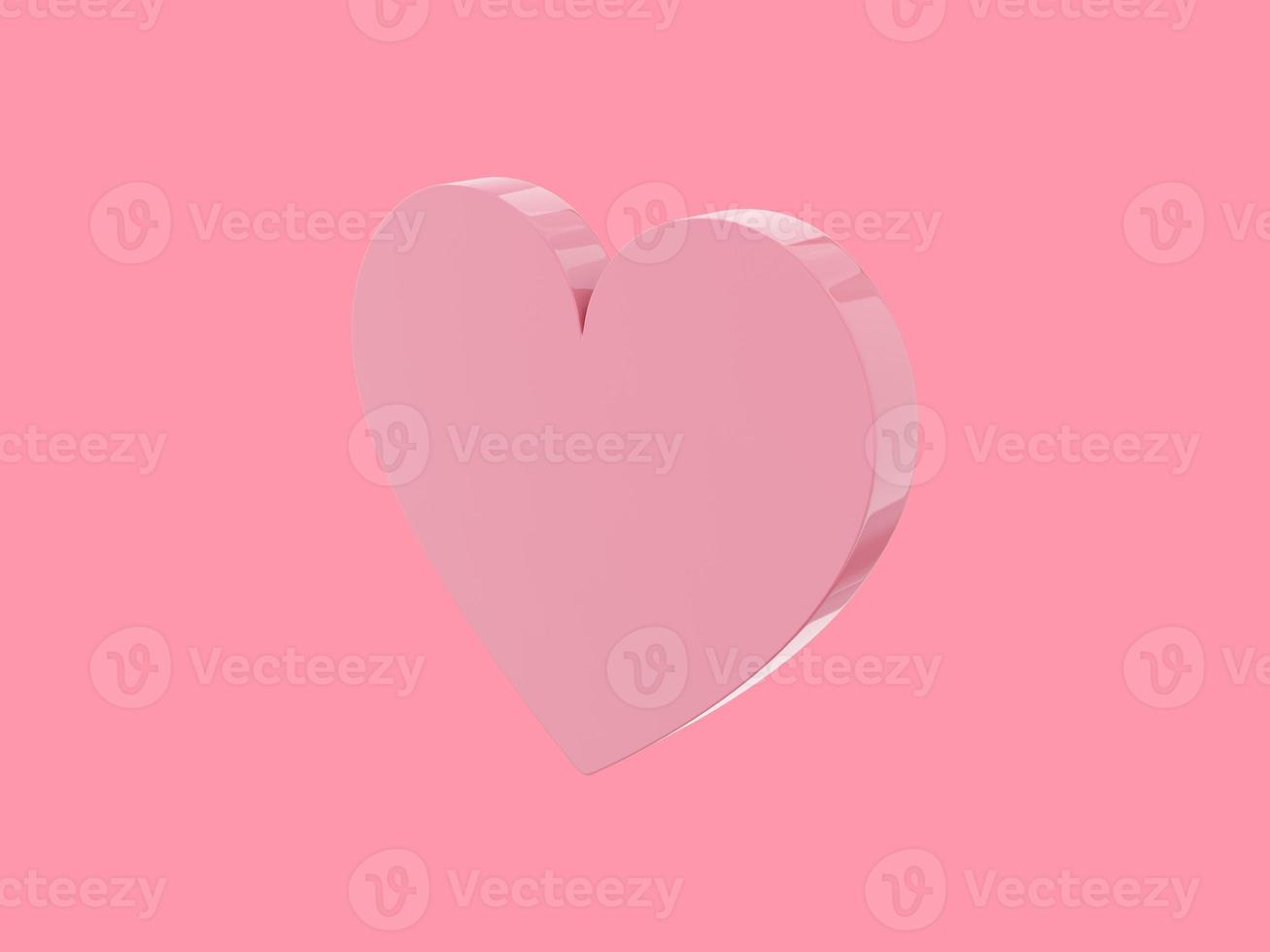 Flat heart. Pink single color. Symbol of love. On a monochrome pink background. Right side view. 3d rendering. photo