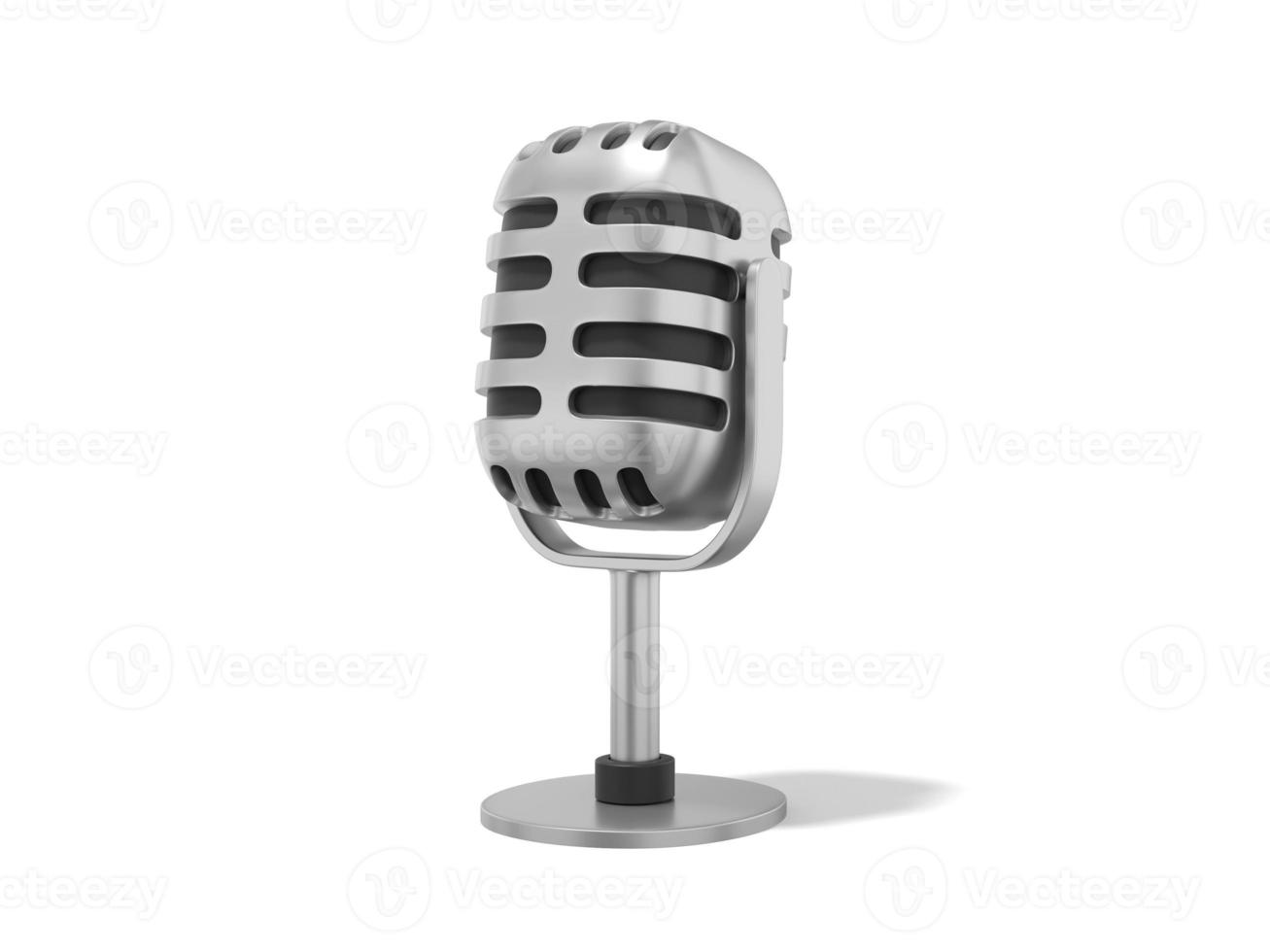 Retro Microphone. Minimalist cartoon. Silver icon on white background. 3D rendering. photo