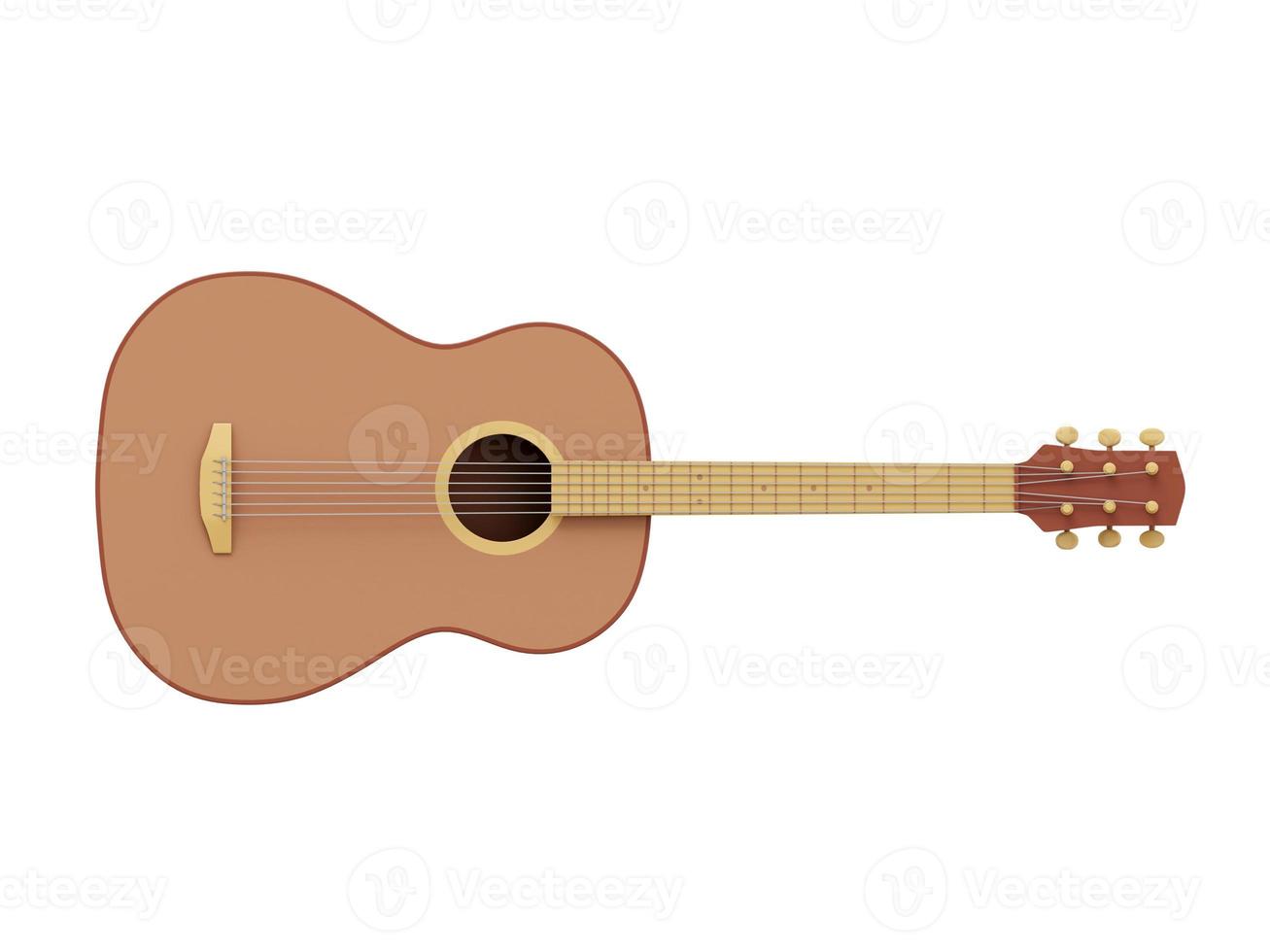 Realistic acoustic guitar, front view. 3D rendering. Icon on white background. photo