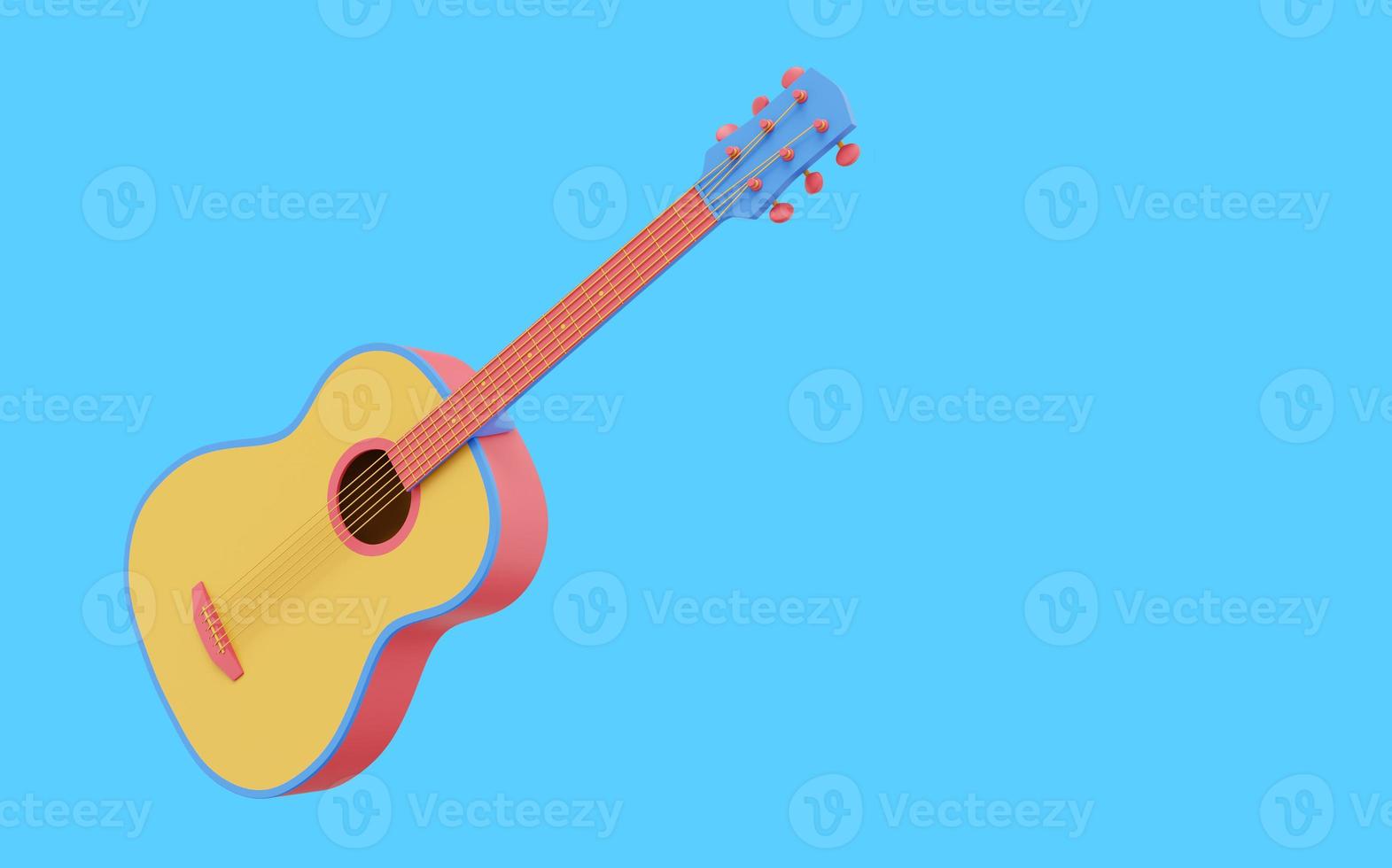 Multicolored acoustic guitar. 3D rendering. Icon on blue background, space for text. photo