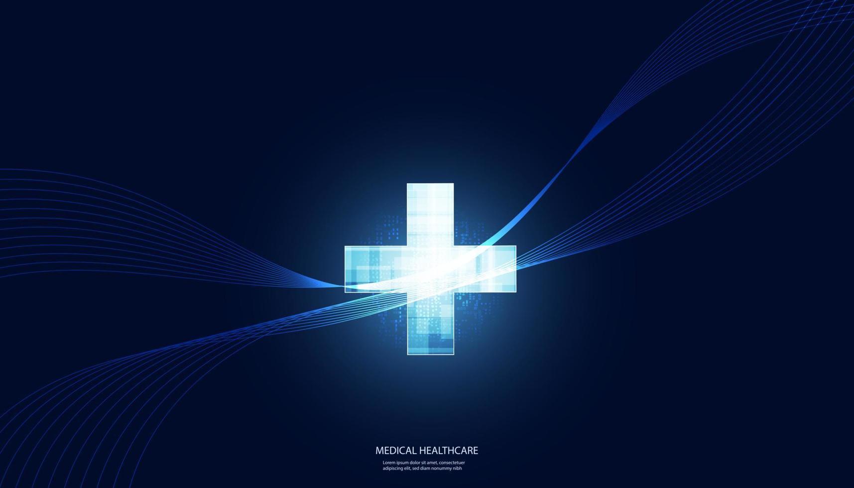 Abstract health science consist health plus wave dot digital technology concept  modern medical on hi tech future background. vector