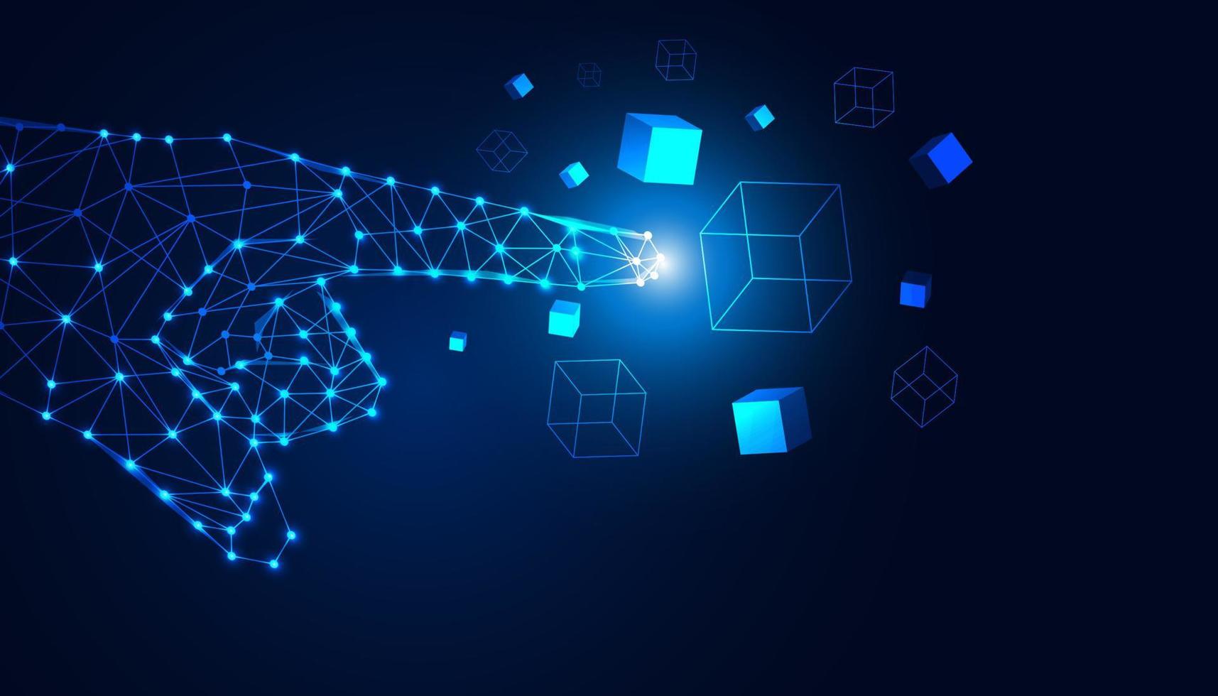 Abstract frame hand digital modern blue futuristic pointing to square box digital concept wireless communication Cryptocurrency, defi or blockchain vector