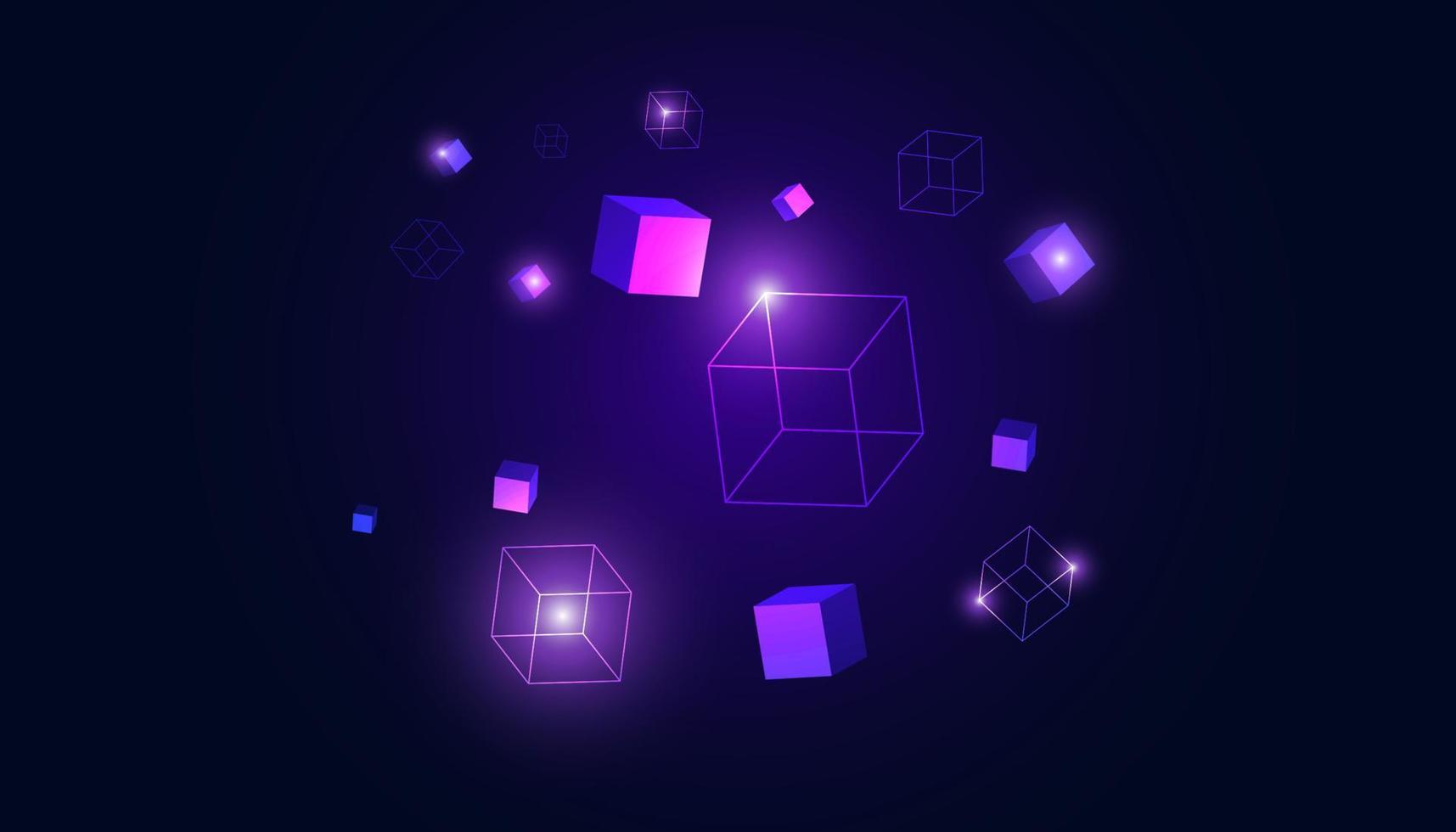 Abstract Square Box Concept Digital Technology Futuristic Modern Cryptocurrency Blockchain Connection Network On Purple Background vector