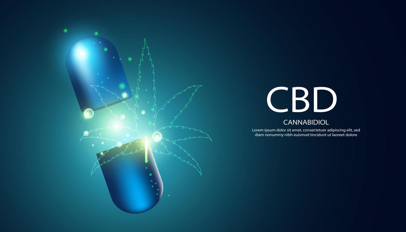 concepto de medicina abstracta cápsula 3d cannabidiol cbd tratamiento tecnología moderna médica sobre fondo azul imagen para fondo de pantalla vector