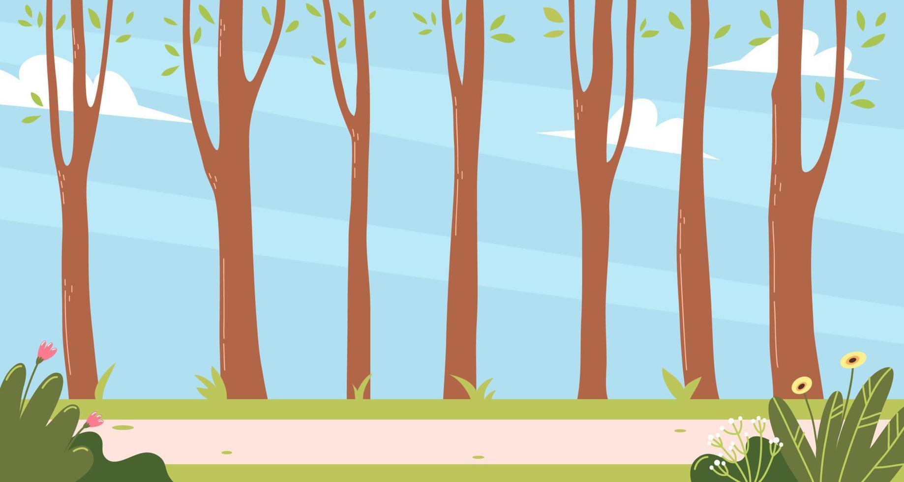 Spring landscape with trees. Flat vector illustration.