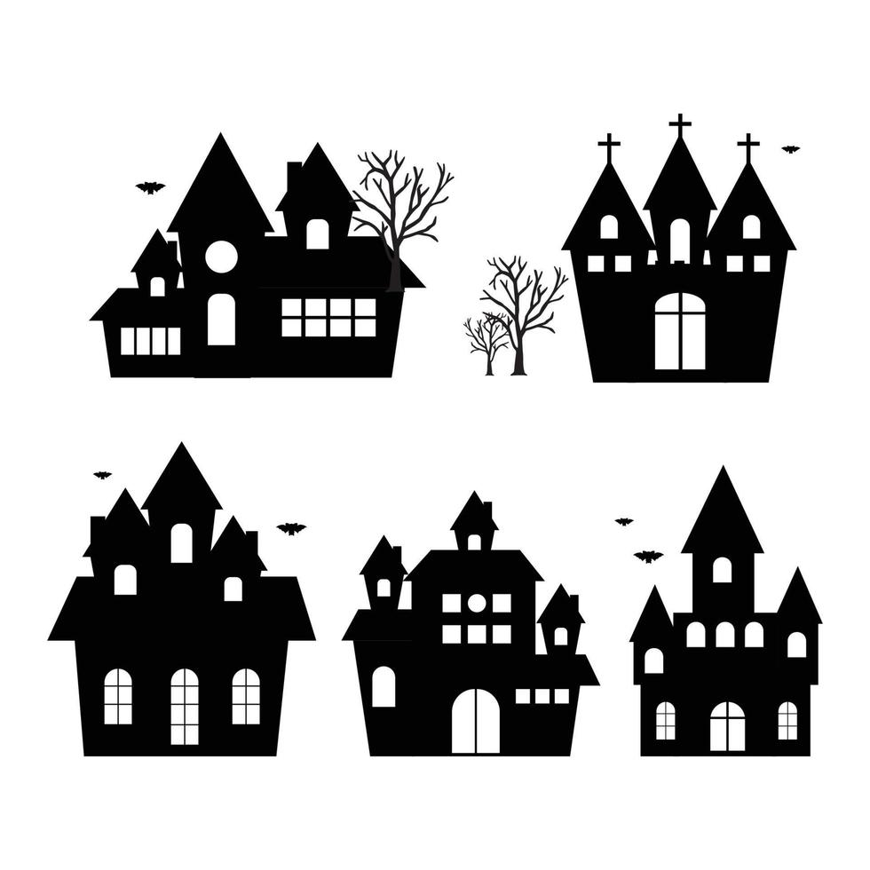 Halloween haunted house set  on white background. vector