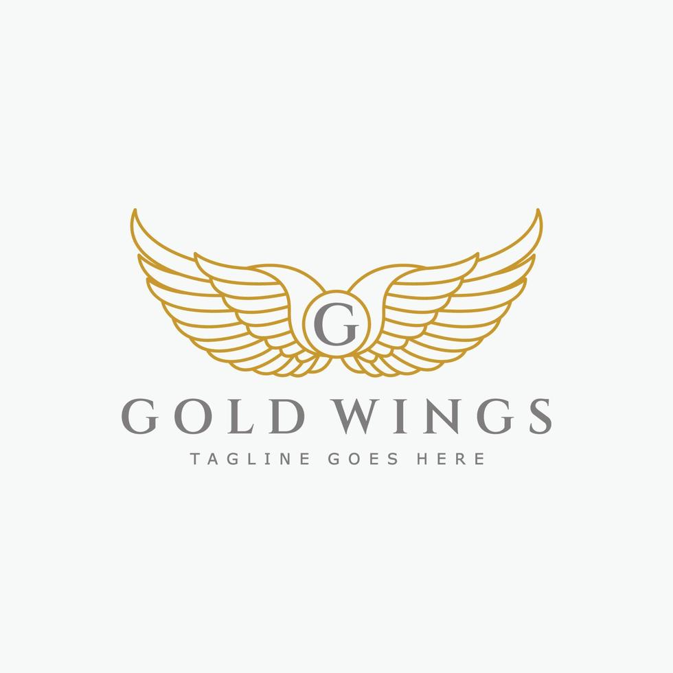 Vintage gold wings logo, crest logo, luxury logo, vector logo template