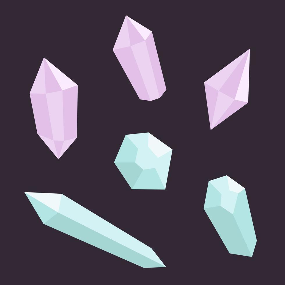 Set of crystals in flat style. Beautiful design elements. vector