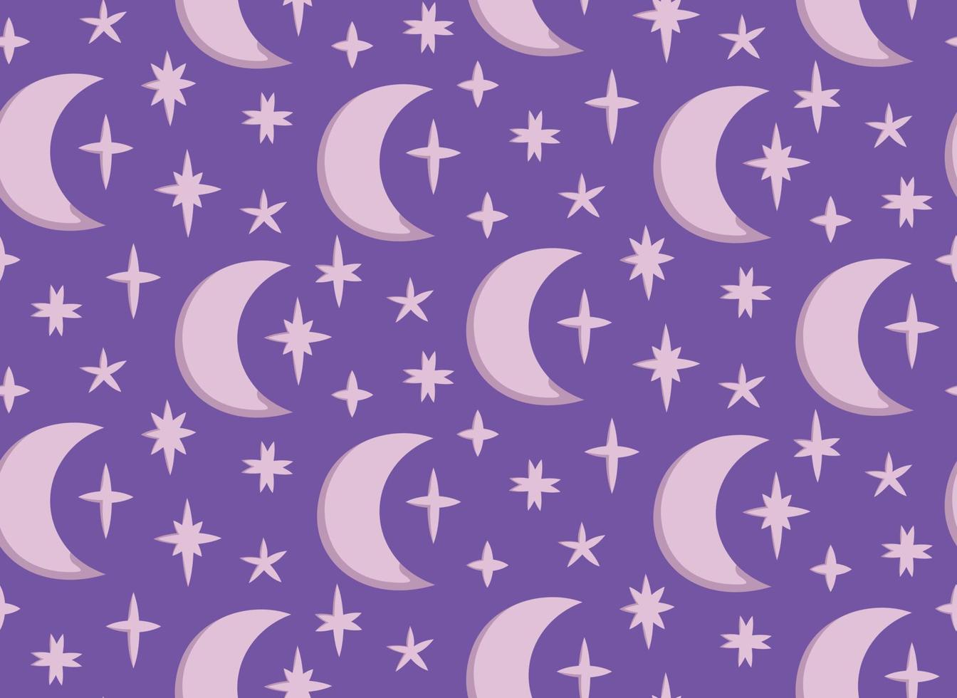 Seamless pattern with moon and stars. Beautiful texture in cartoon style. vector