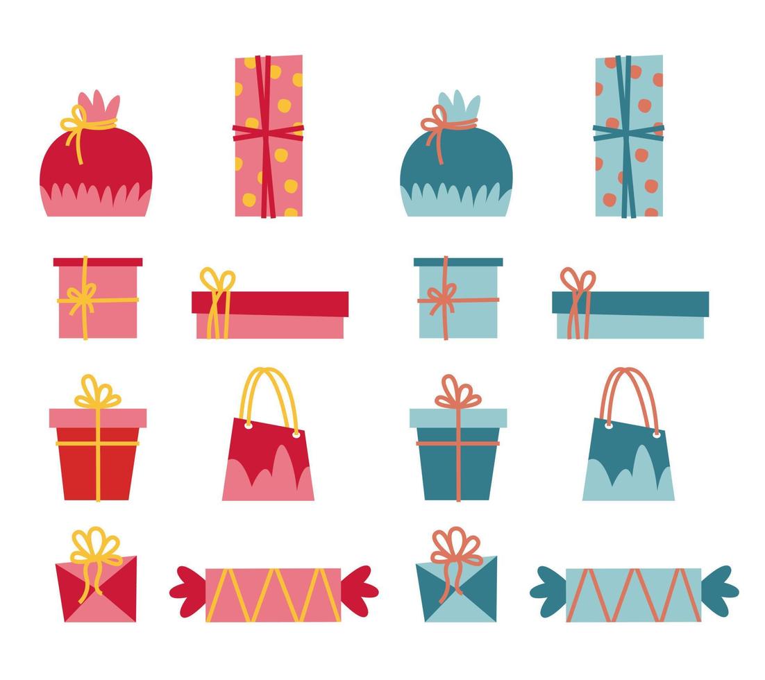 conjunto de diferentes regalos. elementos de diseño festivo. vector