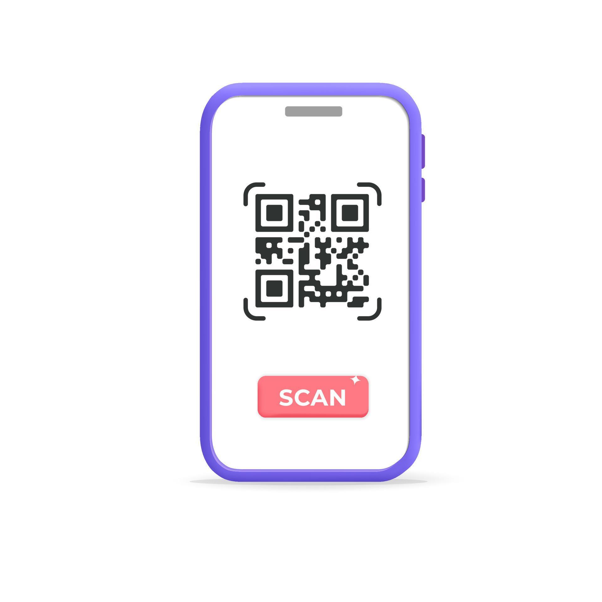 3d vector qr code scan mobile app on smartphone mockup design