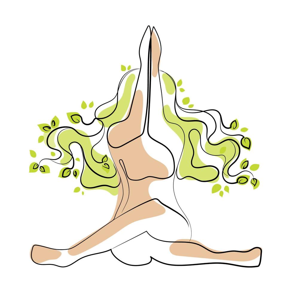 yoga mujer logo emblema plantilla vector ilustración en blanco. hermosa mujer sentada en posición de loto haciendo asana, meditando. concepto de fitness, yoga y meditación. estilo de vida saludable