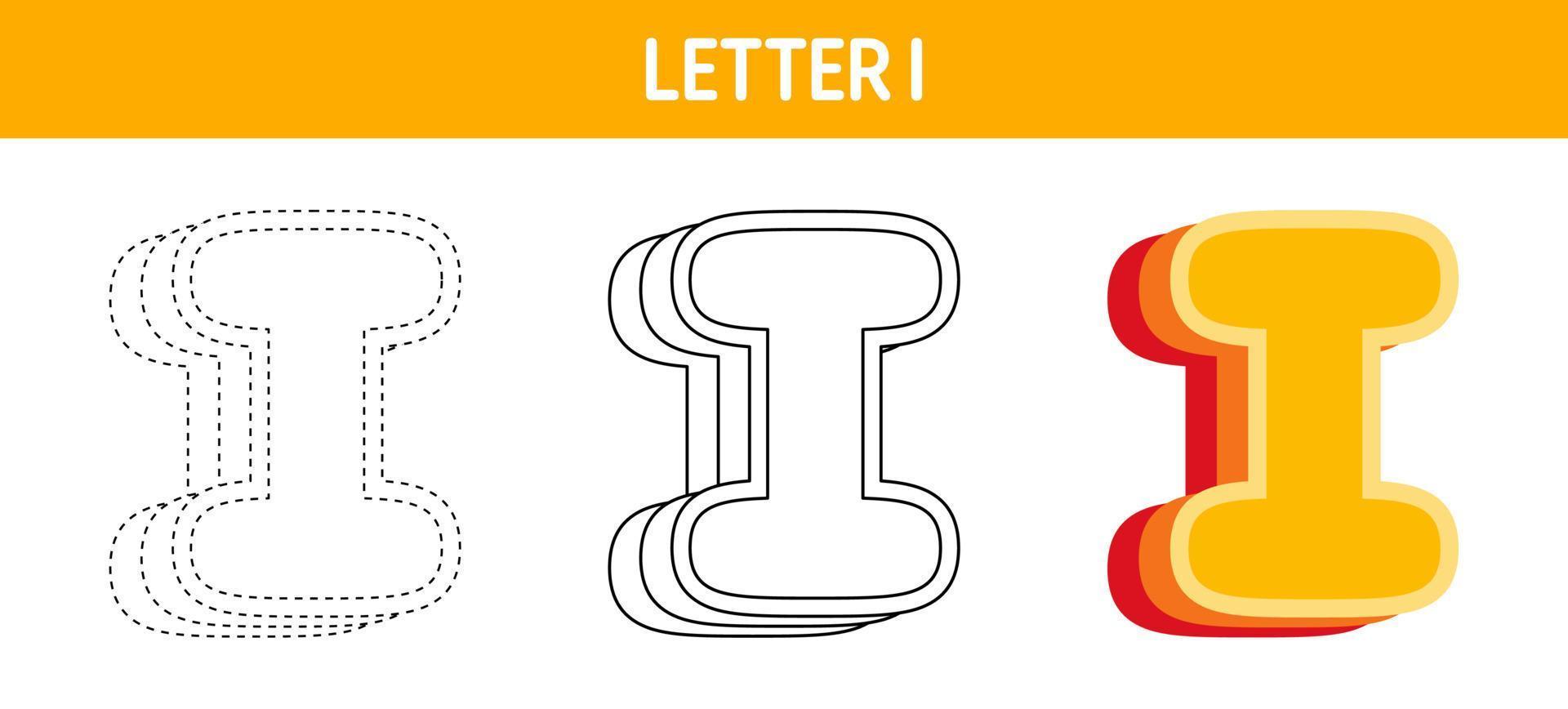 Letter I Orange, tracing and coloring worksheet for kids vector