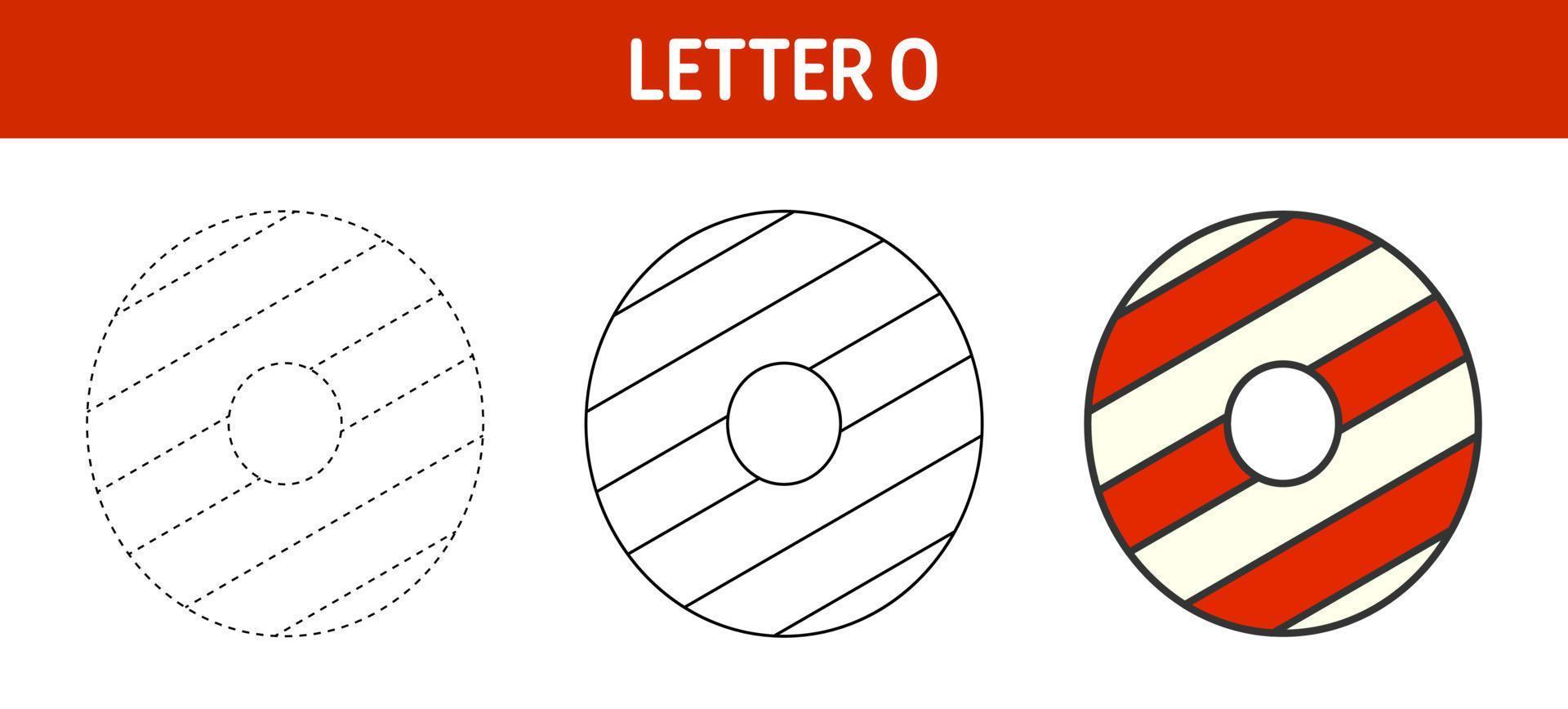 Letter O Candy Cane, tracing and coloring worksheet for kids vector