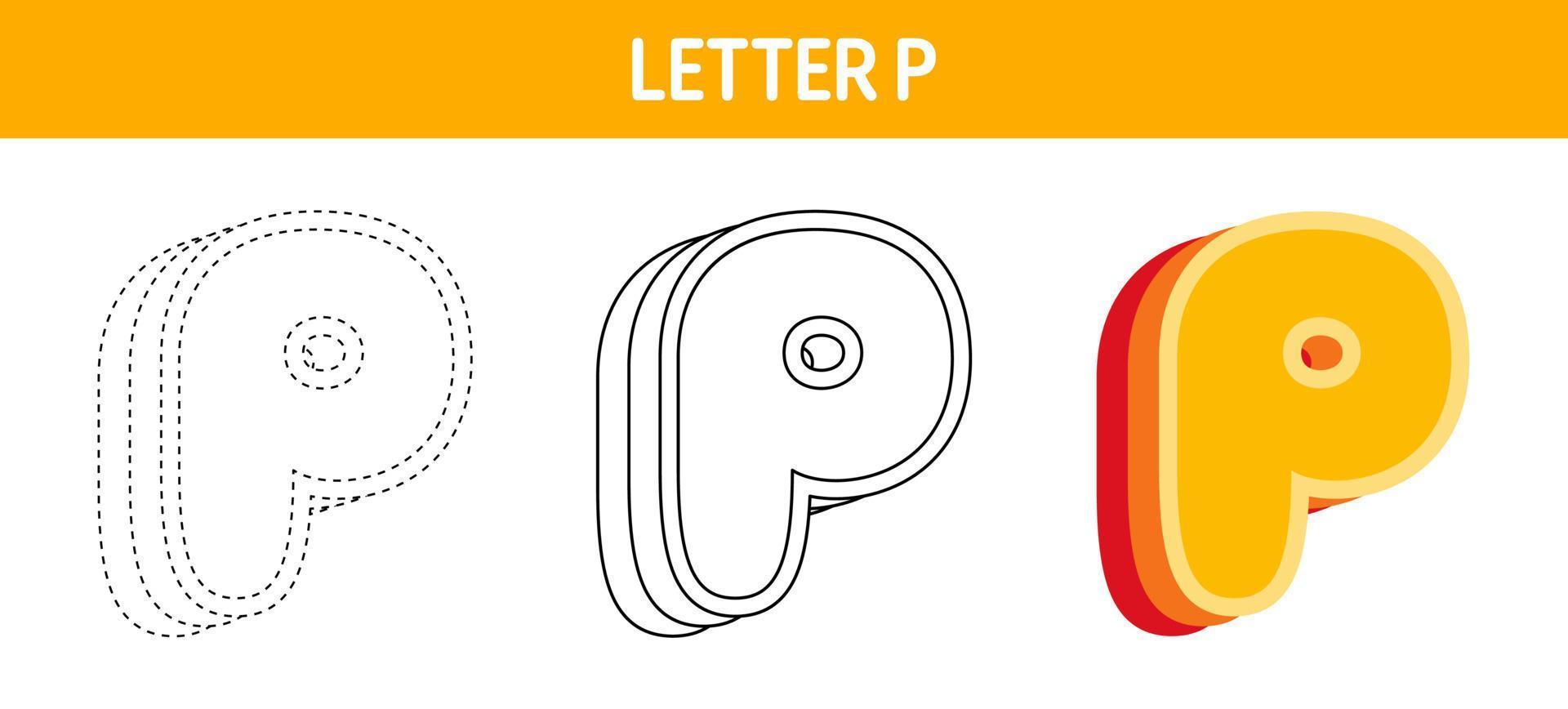 Letter P Orange, tracing and coloring worksheet for kids vector