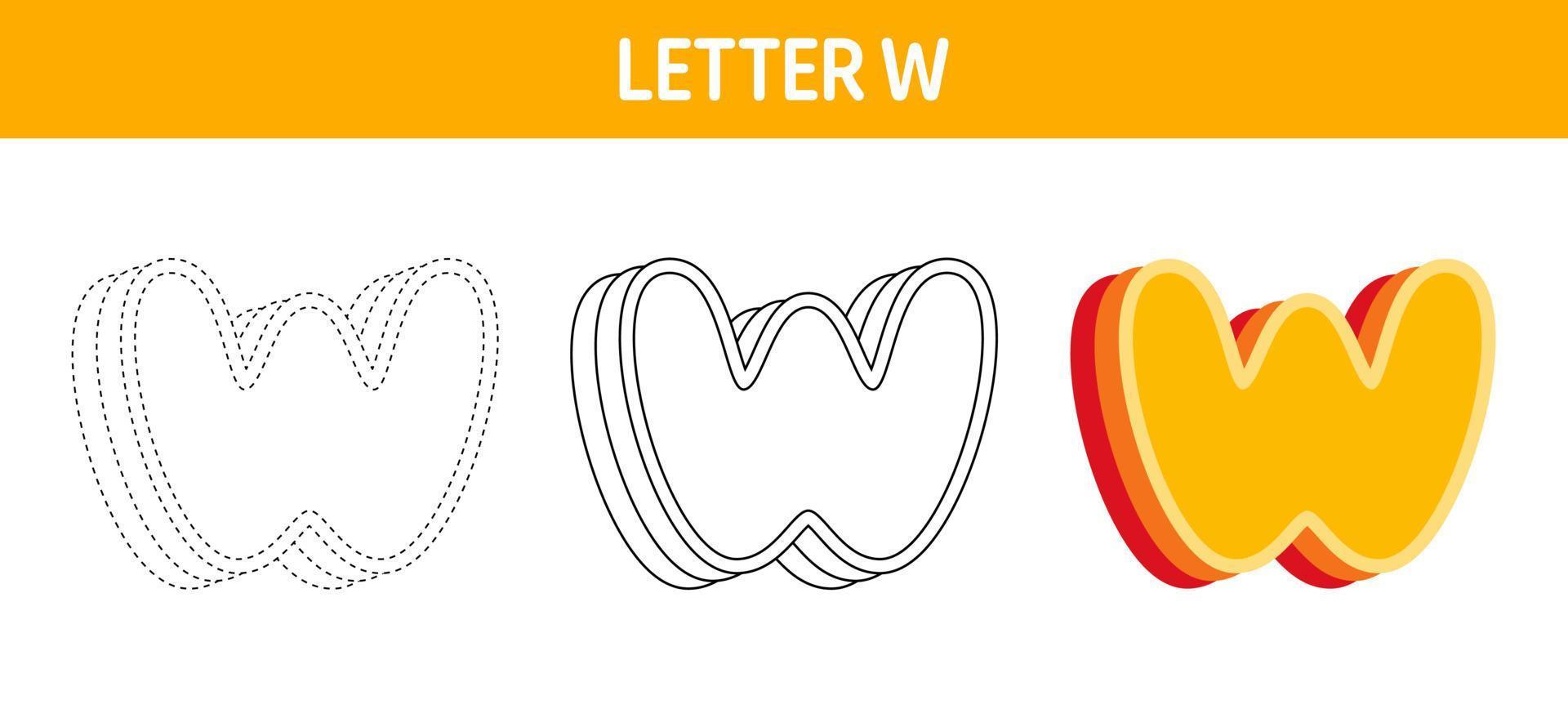 Letter W Orange, tracing and coloring worksheet for kids vector