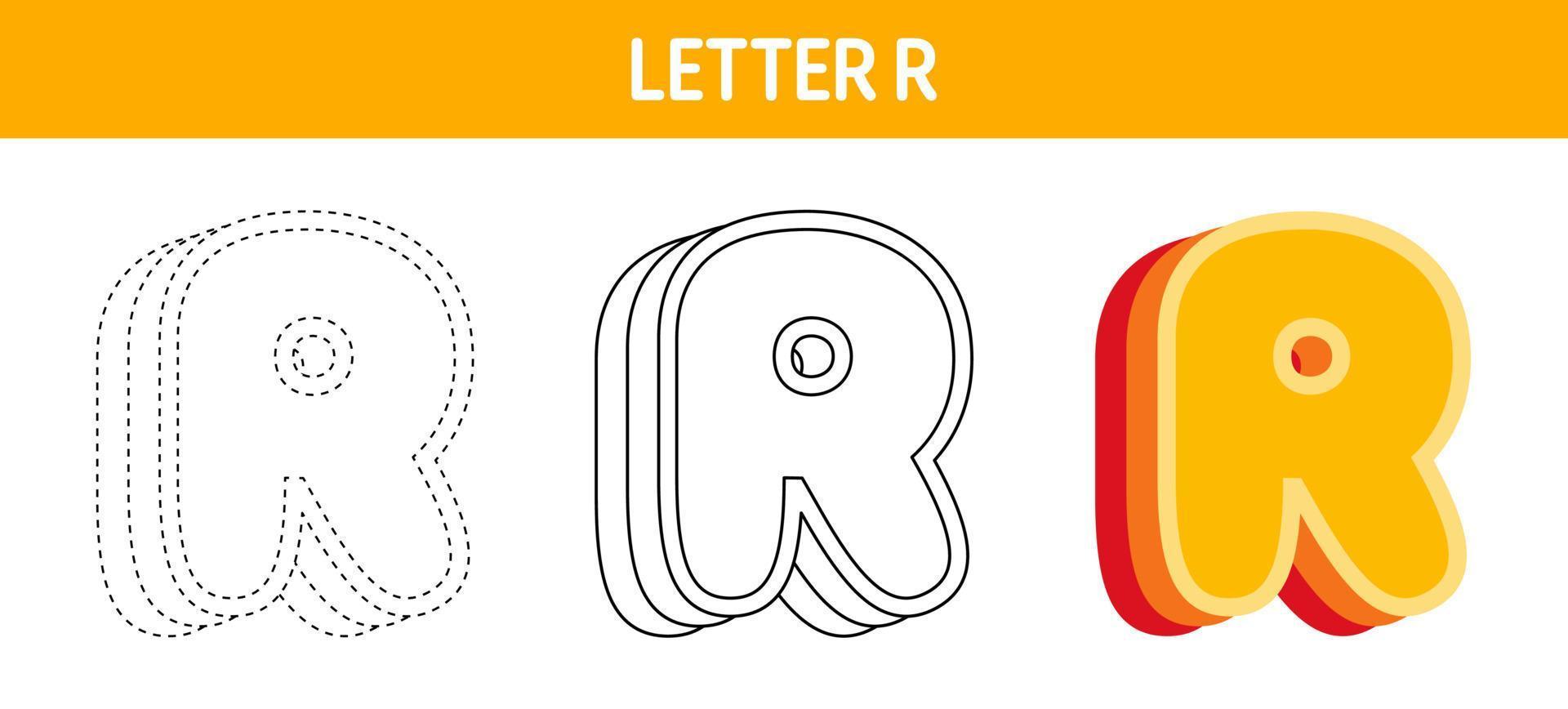 Letter R Orange, tracing and coloring worksheet for kids vector