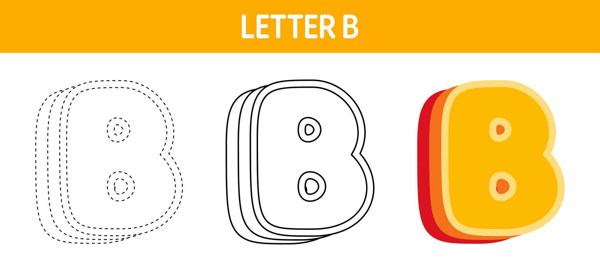 Letter B Orange, tracing and coloring worksheet for kids vector