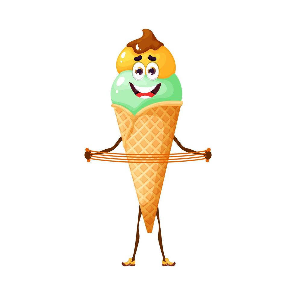 Cartoon ice cream athlete character with expander vector