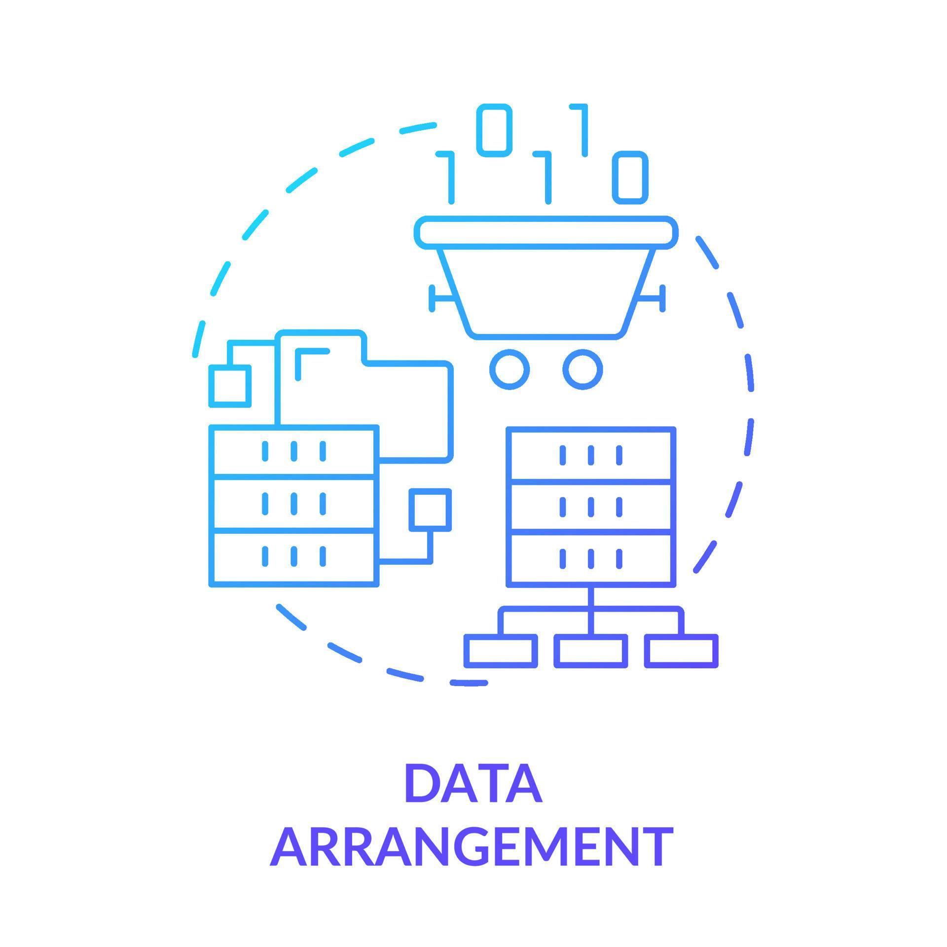 Data arrangement blue gradient concept icon. Sorting large dataset ...