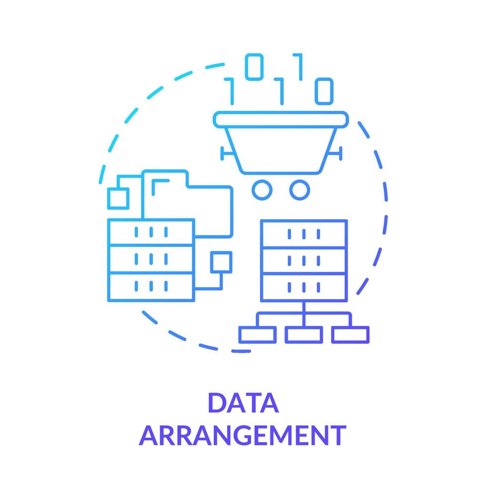 icono de concepto de gradiente azul de disposición de datos. clasificación de grandes conjuntos de datos idea abstracta ilustración de línea delgada. sistema informático. clasificación. dibujo de contorno aislado. vector