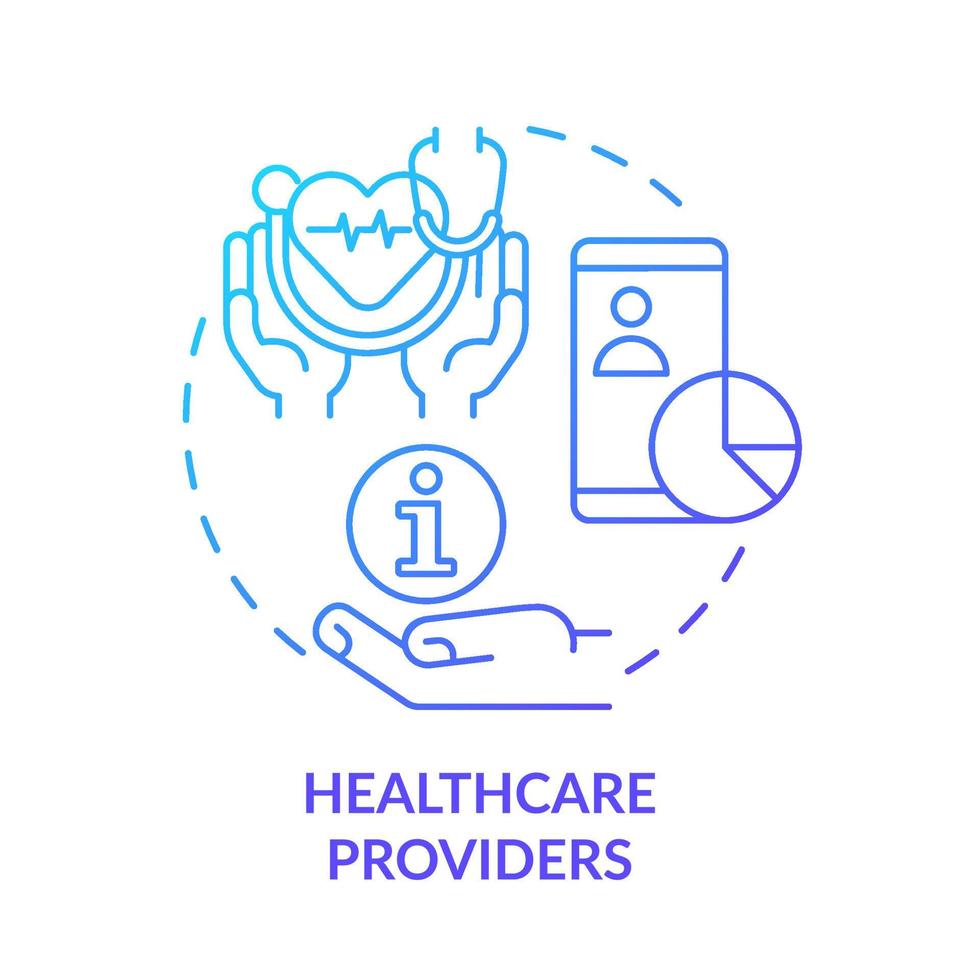 Icono de concepto de gradiente azul de proveedores de atención médica. aplicación de big data idea abstracta ilustración de línea delgada. historias clínicas electrónicas. dibujo de contorno aislado. vector