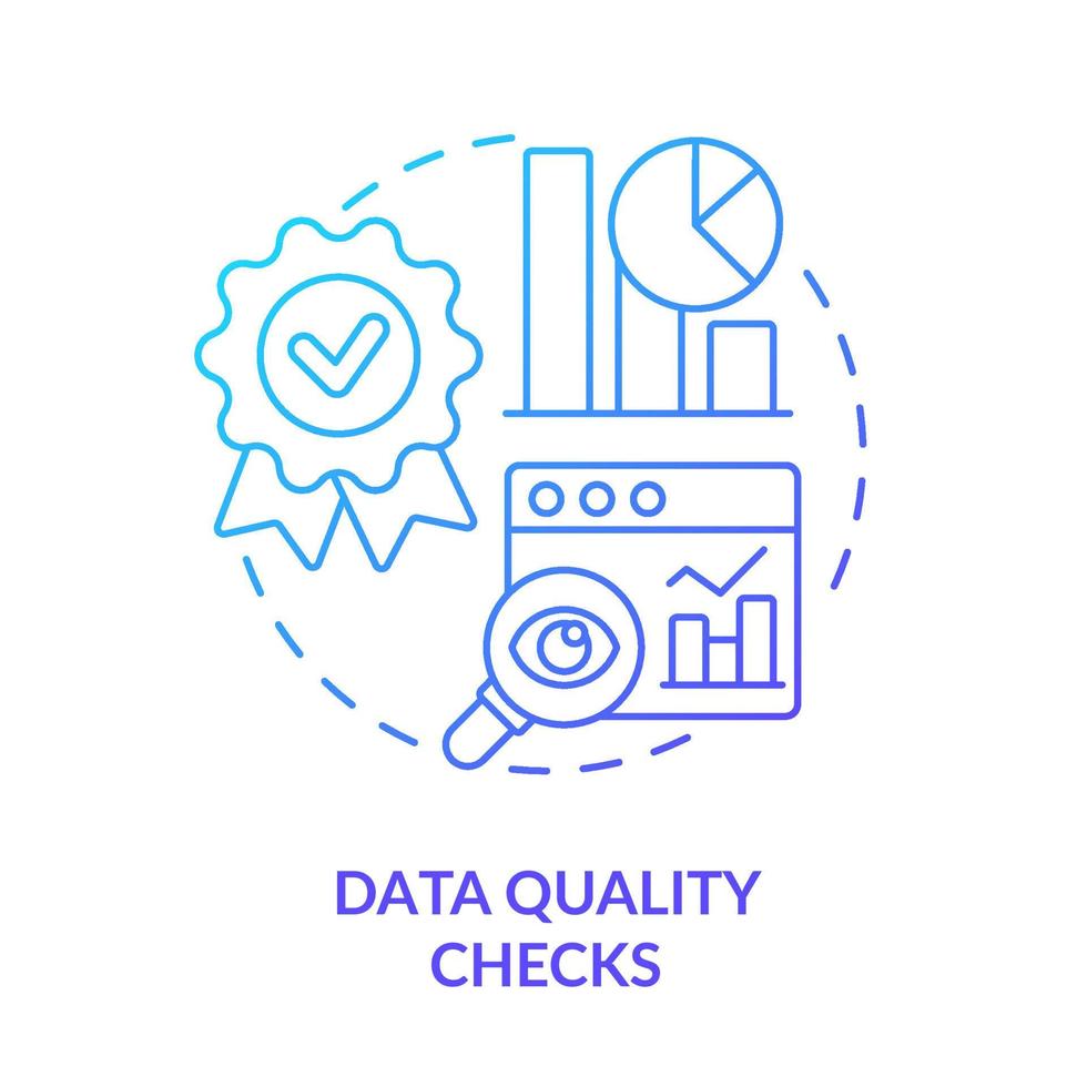 Data quality checks blue gradient concept icon. Data mining process abstract idea thin line illustration. Identifying and reducing anomalies. Isolated outline drawing. vector