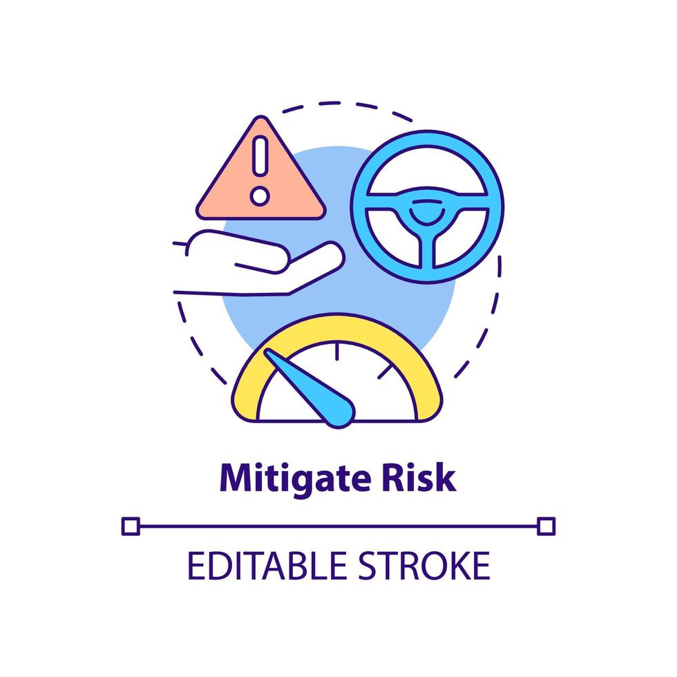 Mitigate risk concept icon. Risk management step abstract idea thin line illustration. Controlling business operations. Isolated outline drawing. Editable stroke. vector