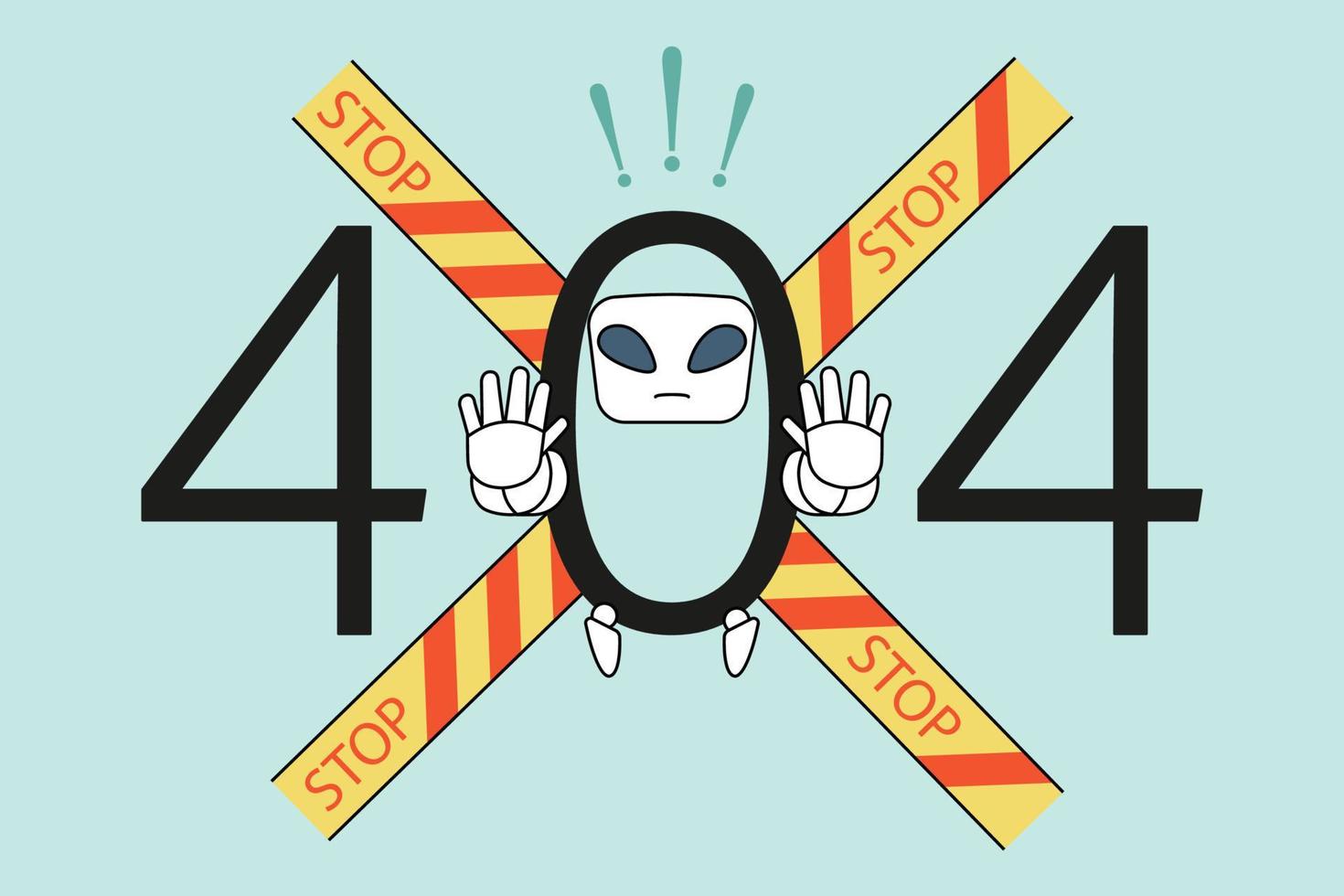 Error and emergency sign in laptop concept. 404 numbers and stop emergency sign with robot denying with hands meaning having problem error virus in laptop computer vector illustration