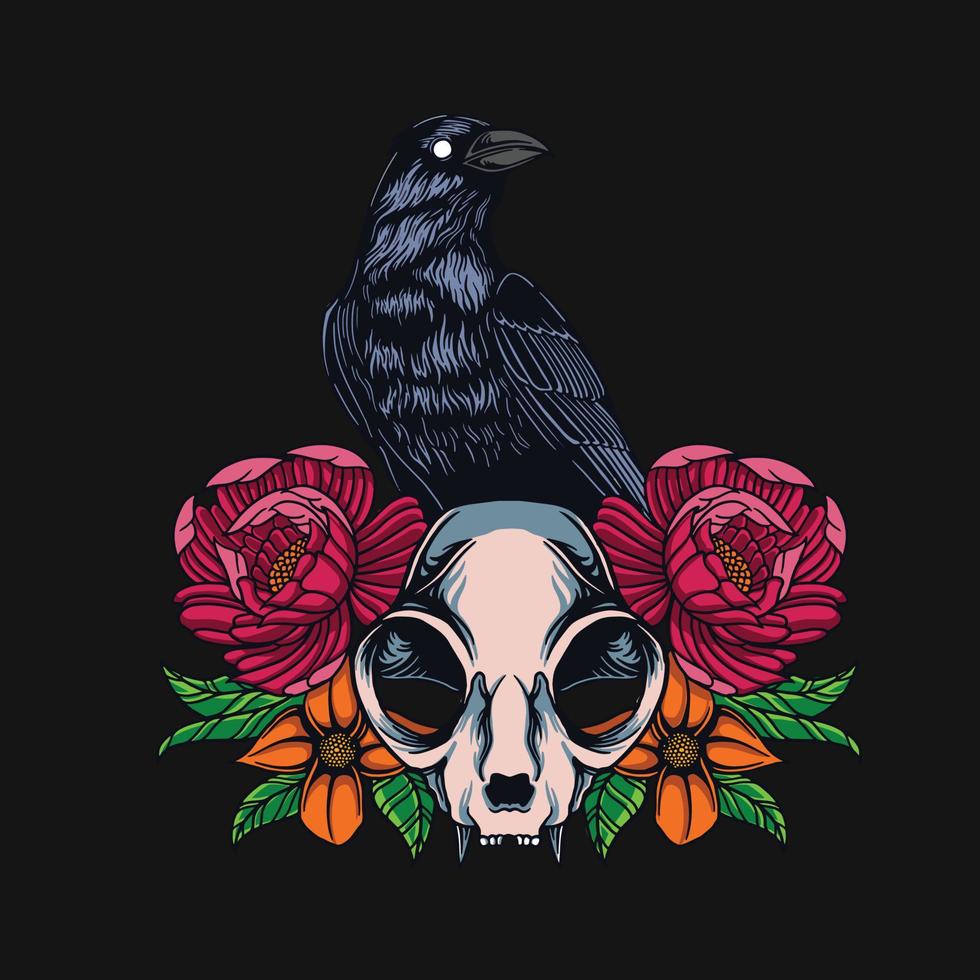 raven and cat illustration vector