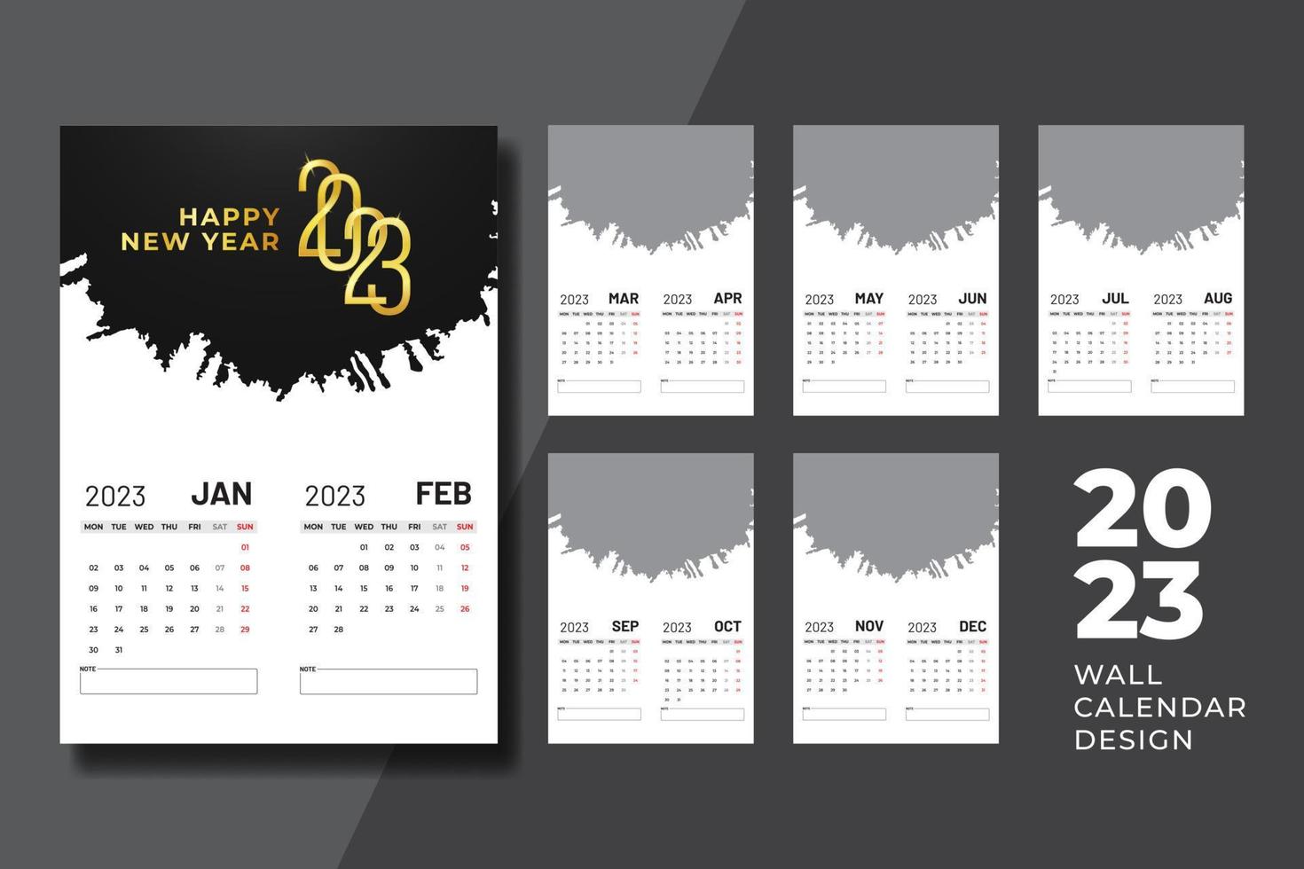 2023 new year clean modern vertical calendar template design vector