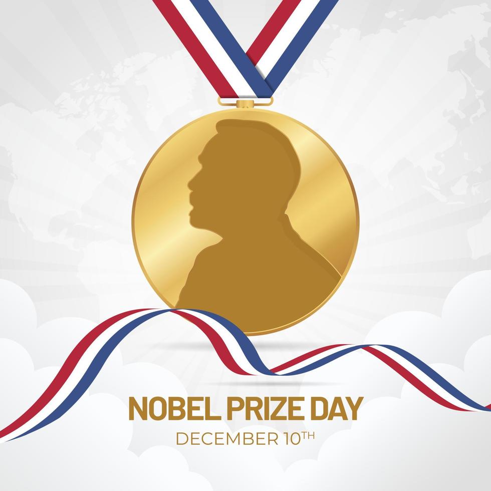 Nobel Prize Day December 10th with white sunburst illustration background vector