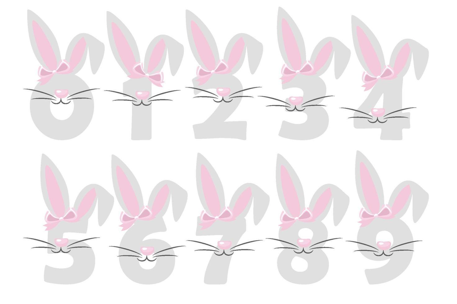 Funny bunny numbers for kids.Digits in the form of a rabbit. Learn to countt. vector