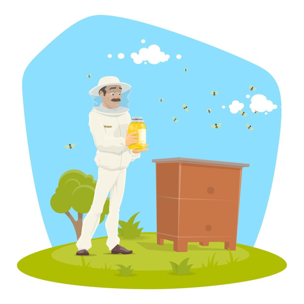 Beekeeping apiary and beekeeper vector design