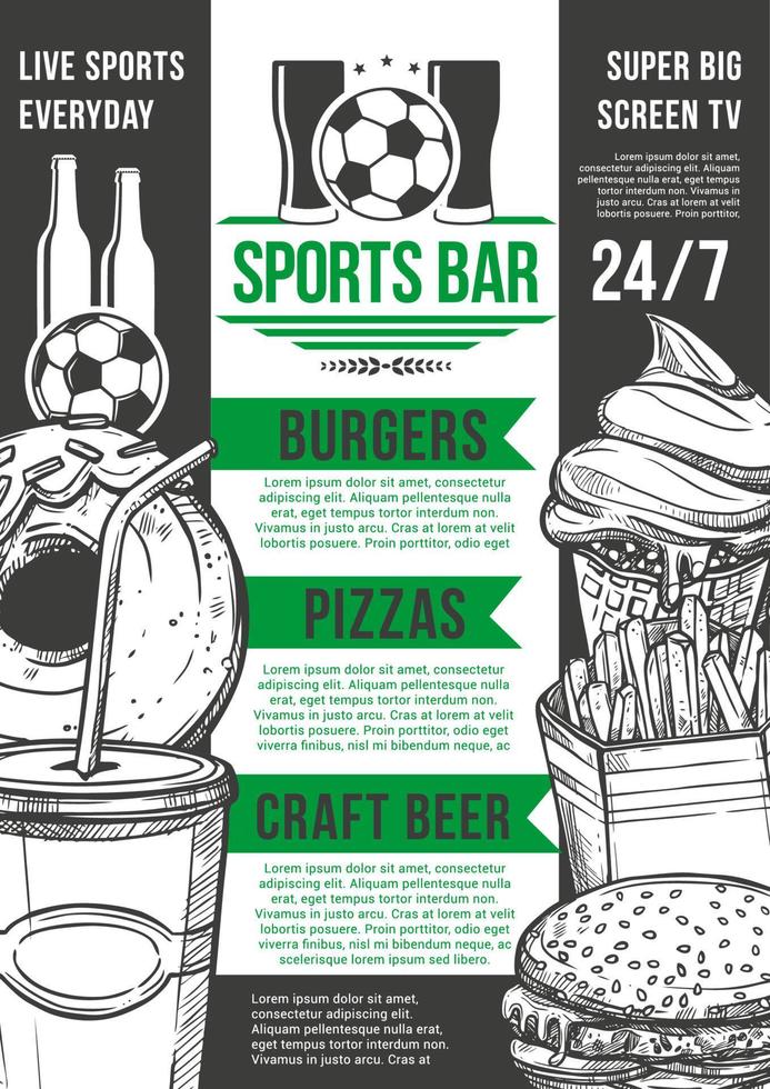 Vector soccer sport bar football beer pub menu