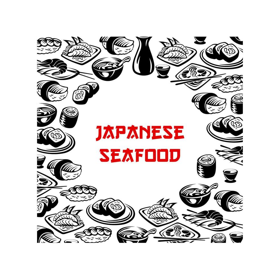 cartel de restaurante de sushi de mariscos japoneses de vector