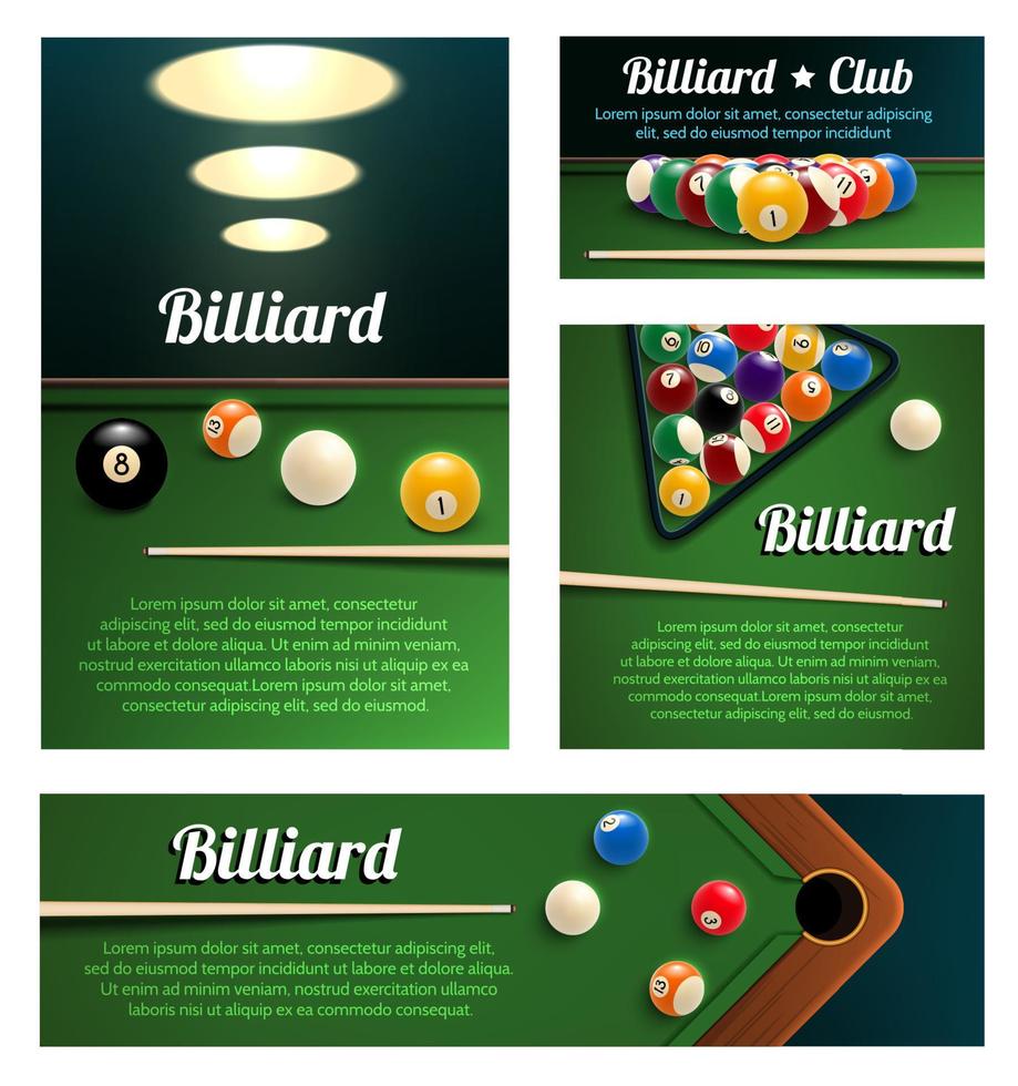 Billiard sport club and poolroom banner template vector