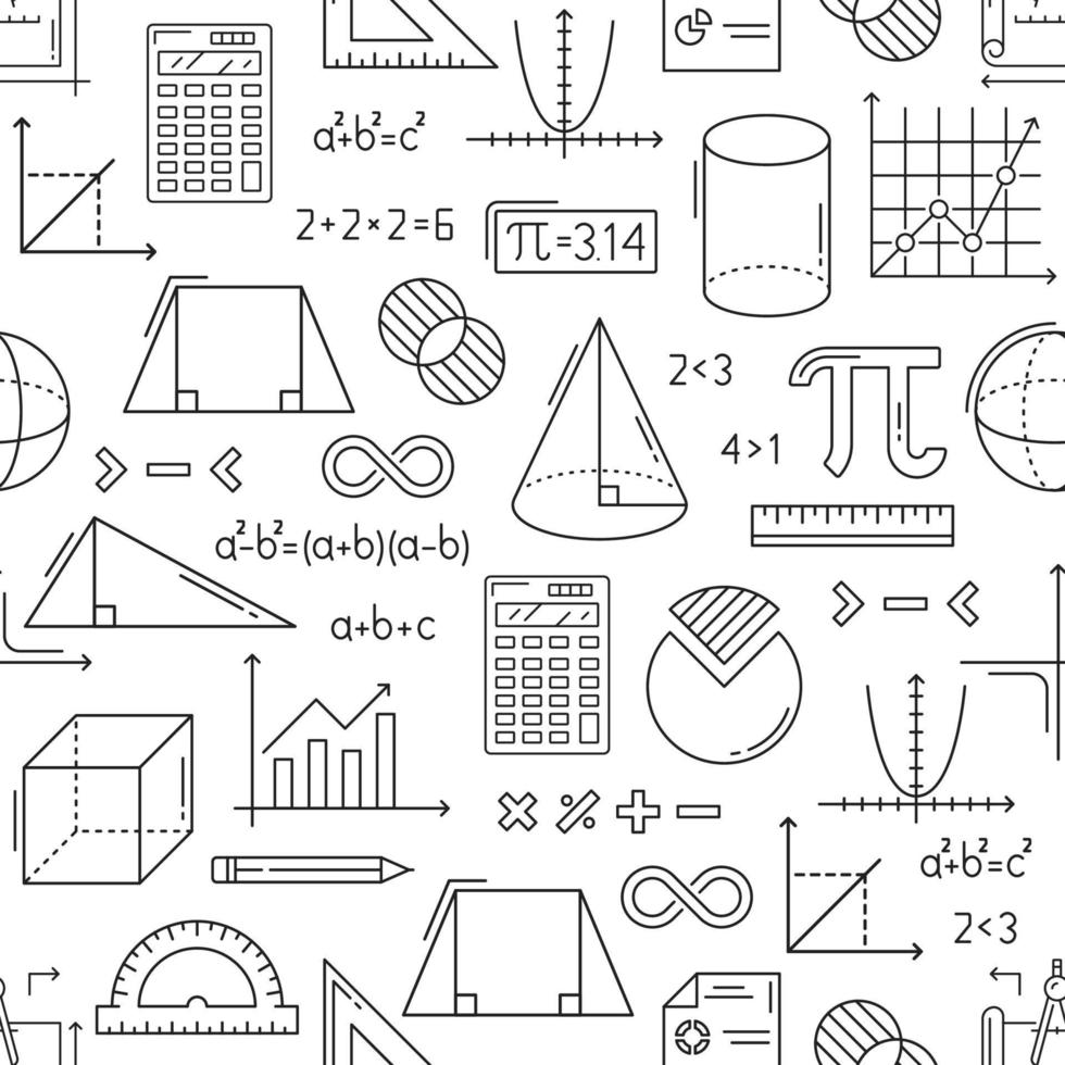 Mathematics seamless pattern, math background vector