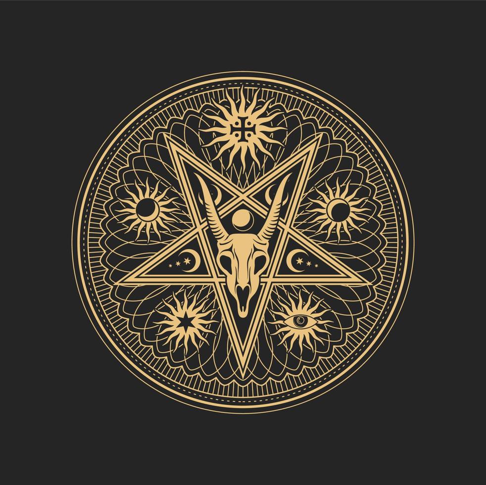 Occult esoteric pentagram sign with goat skull vector