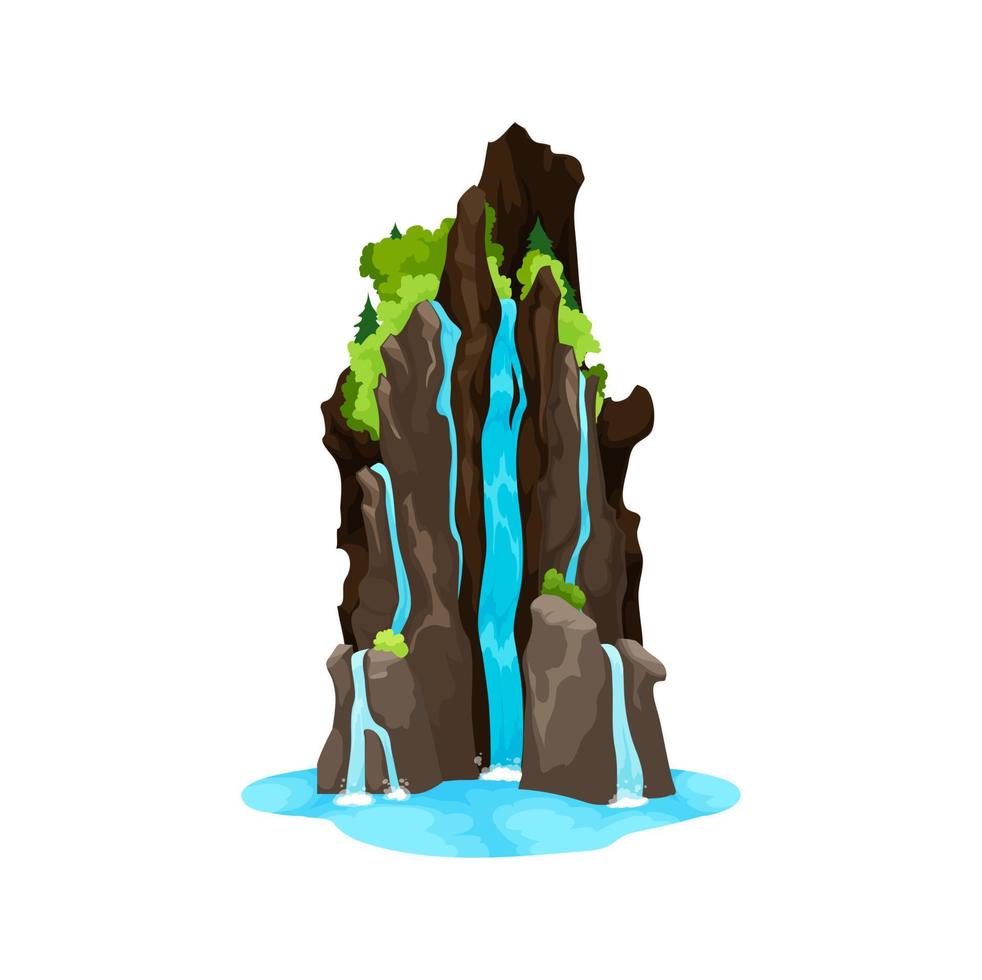 cascada de dibujos animados y cascada de agua, corriente vectorial vector