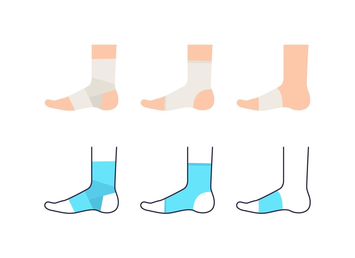 Foot bandage types,compression brace, ankle and arch support vector