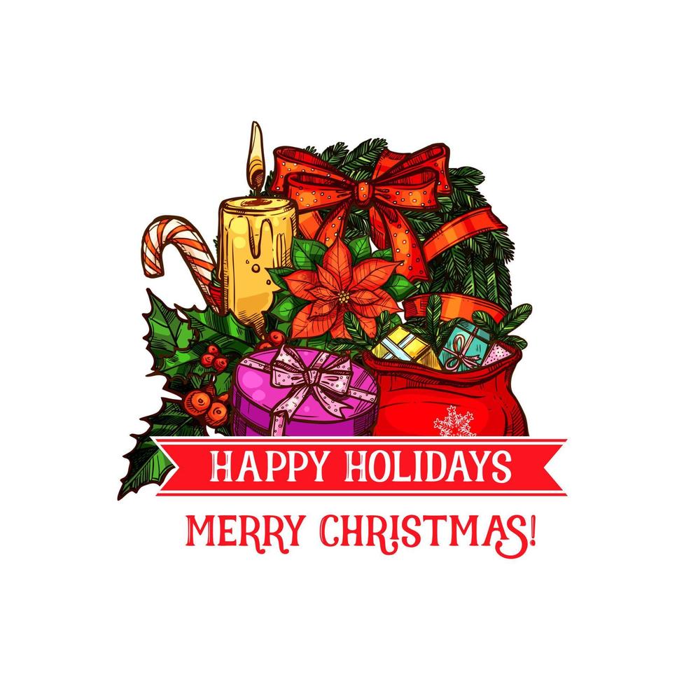 Christmas or New Year holiday wreath greeting card vector