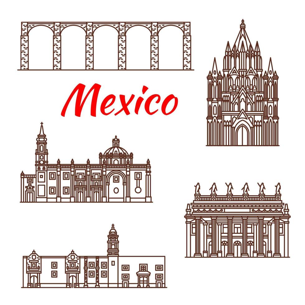 icono lineal de punto de referencia de viaje de arquitectura mexicana vector
