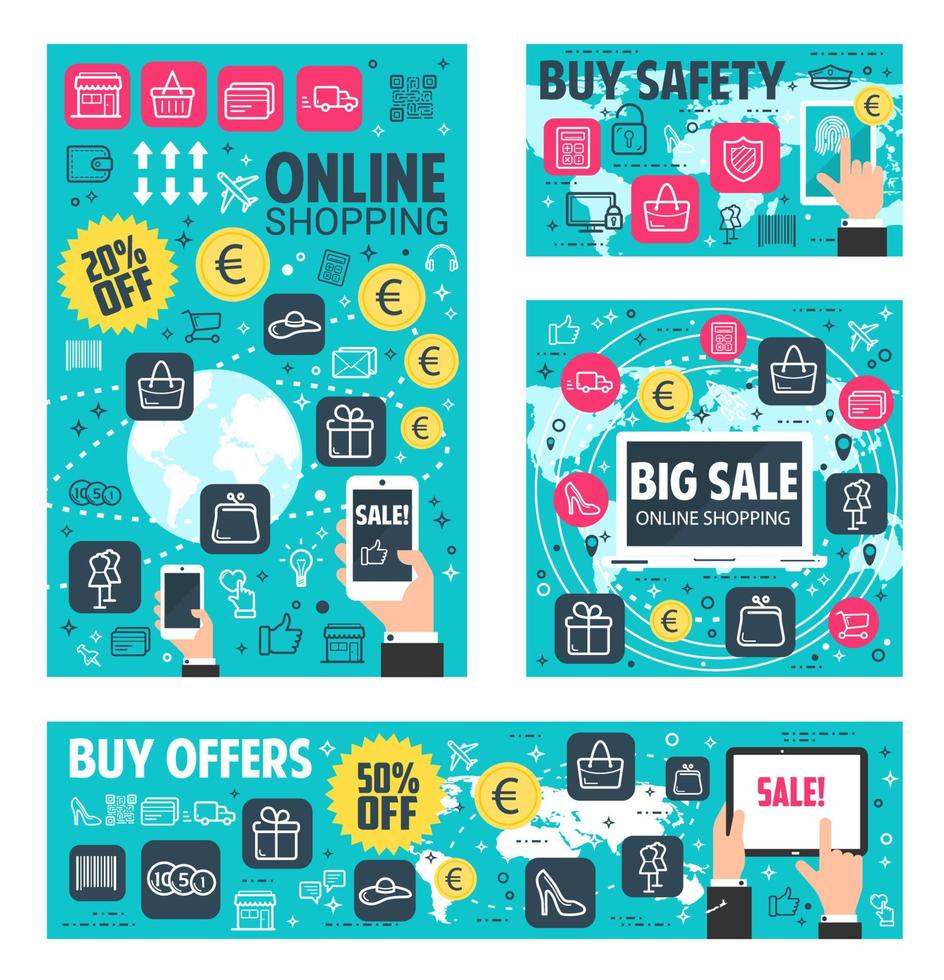 Online shopping banner for web store sale offer vector