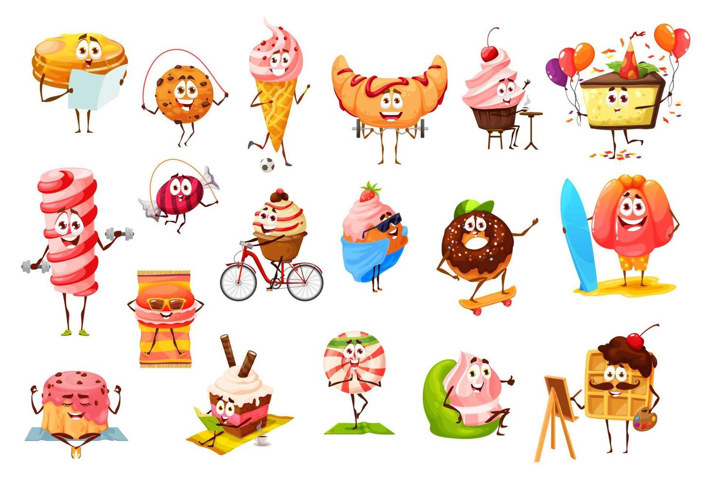 Cartoon sweets, candies, desserts, cookies, bakery vector