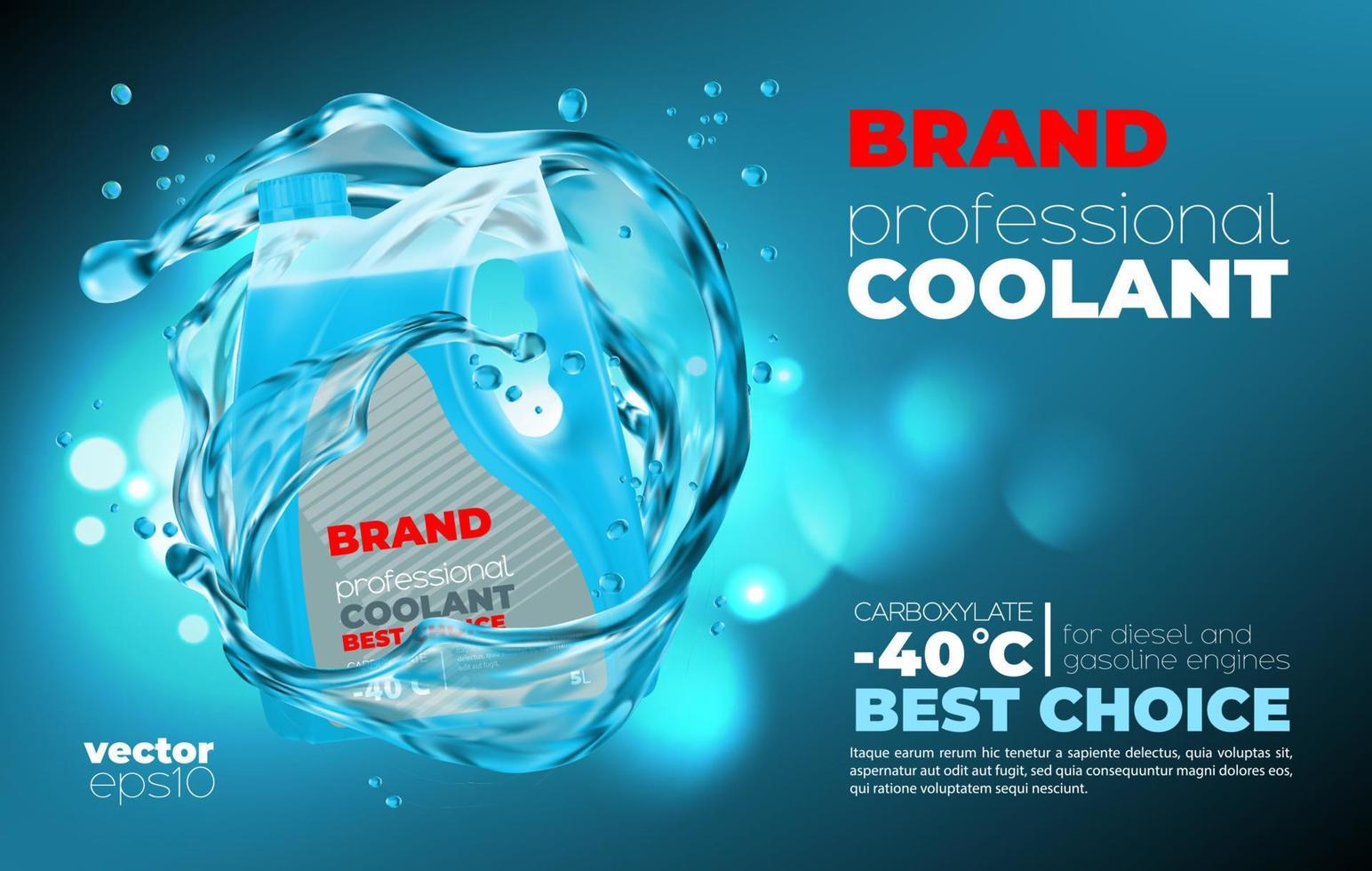 Coolant bottle, car engine antifreeze promo banner vector