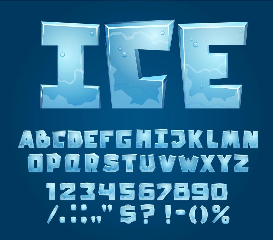 fuente de cristal de hielo, tipo de letra, alfabeto tipo invierno vector