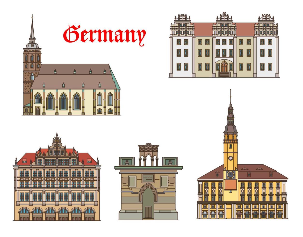 Germany buildings, Gorlitz and Bautzen landmarks vector